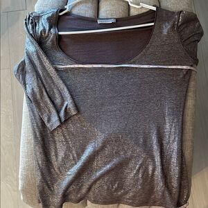 Sarah Pacini Chocolate Brown scooped neck, 3 quarter sleeve fitted tee.